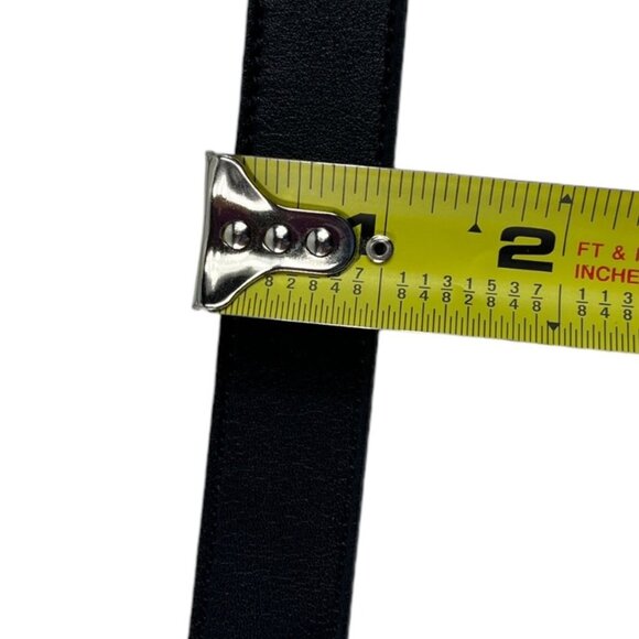 Tanner Italian Black Leather Belt Silvertone Buckle Size Medium Made in Italy - Picture 9 of 12